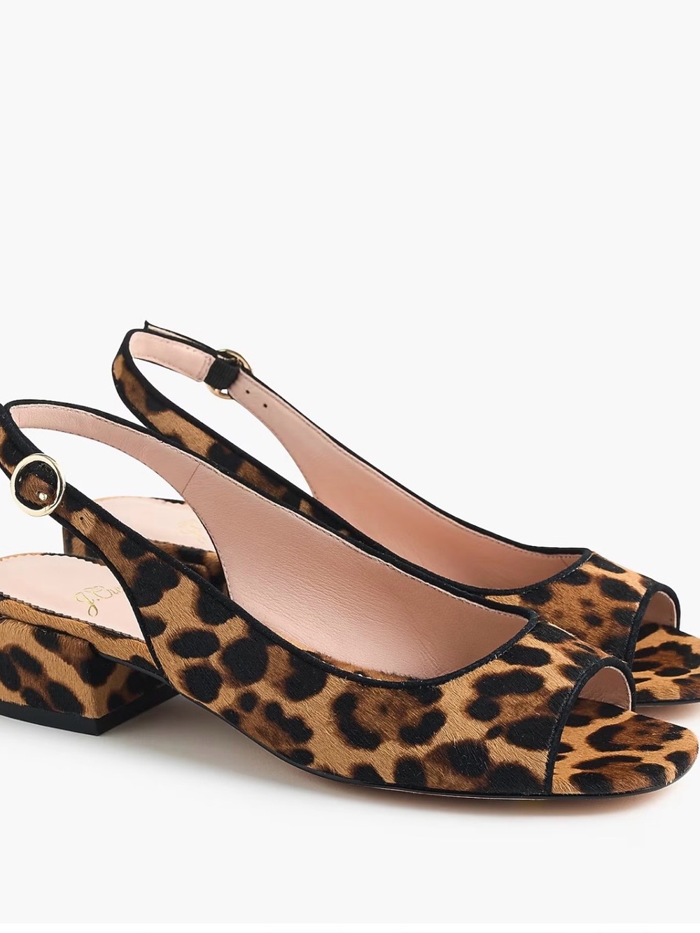 J. Crew Open Toe Slingback Heels In Leopard Calf Hair
